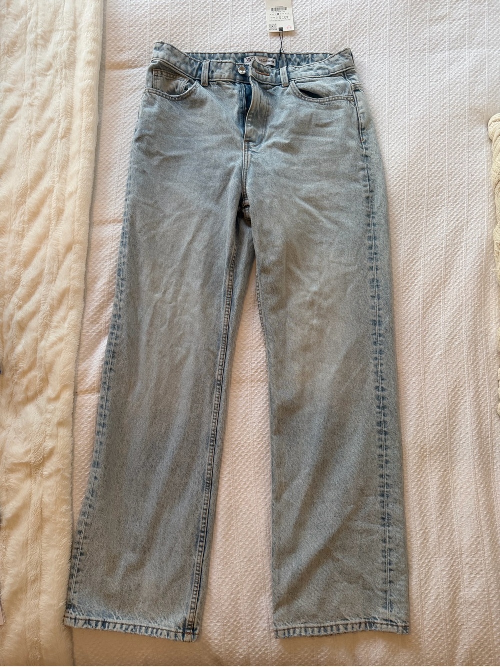 Zara Light Wash Straight-Leg Jeans - Light Blue